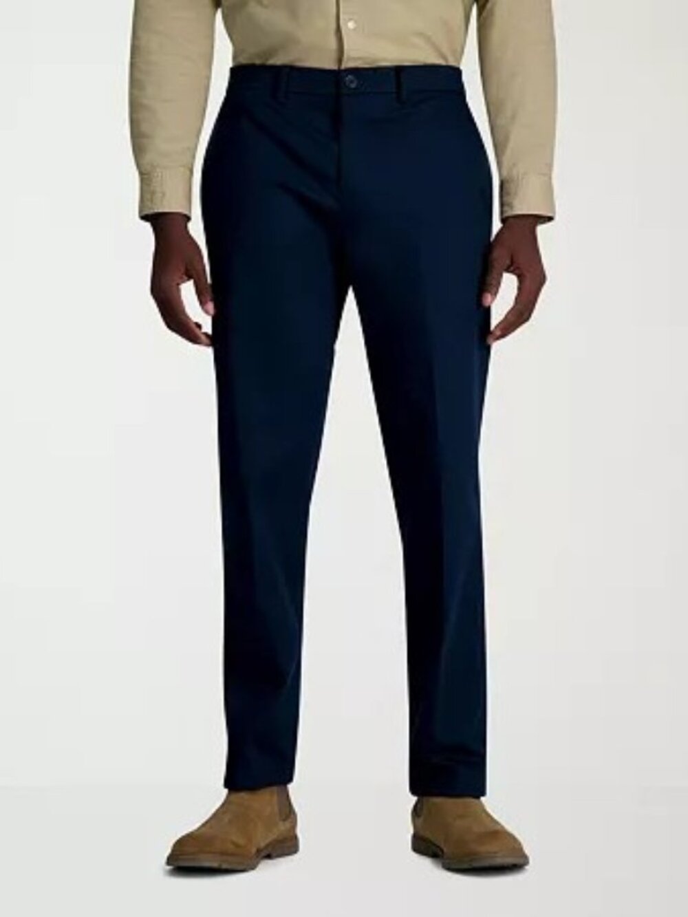 Men's Haggar Performance Khaki Straight Fit Flat Front Pant, Size: 42 X 30, Navy